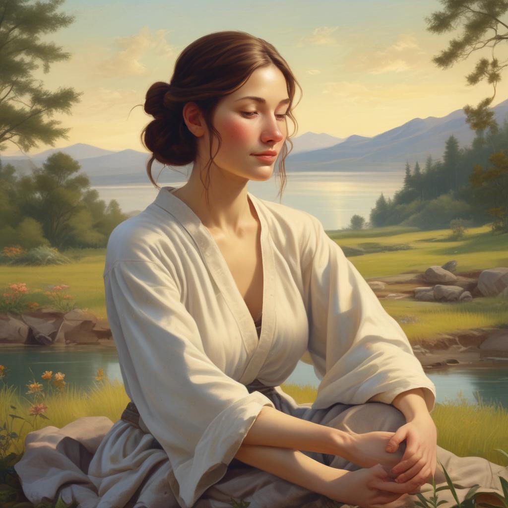 Calm person with a serene smile in a peaceful natural environment, symbolizing relief from ear ringing.