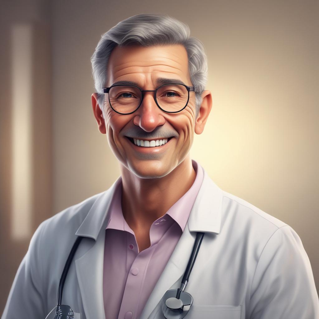 Dr. Tony, a friendly doctor, smiling brightly with a look of immense relief, symbolizing the end of his tinnitus struggle.