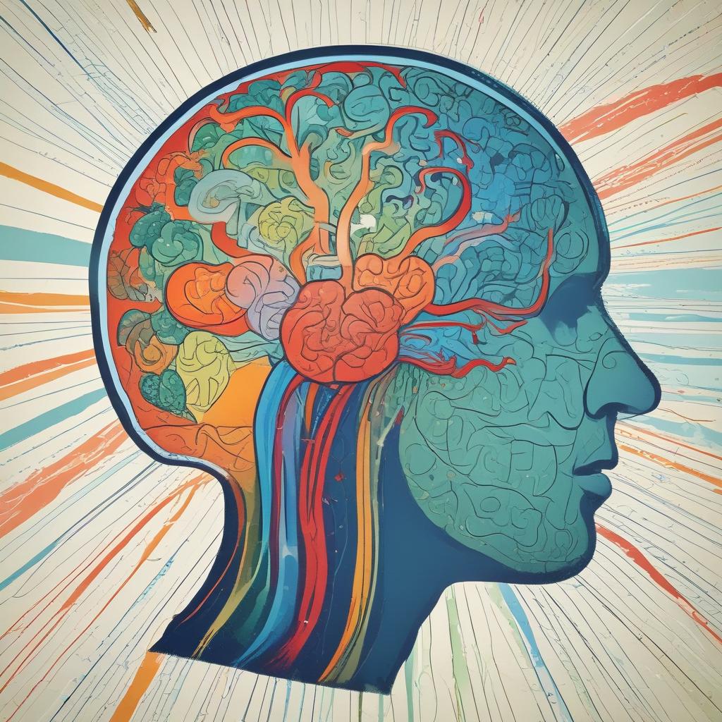 An abstract image of the brain showing chaotic red waves on one side (tinnitus) and calm blue patterns on the other (peaceful brain state).