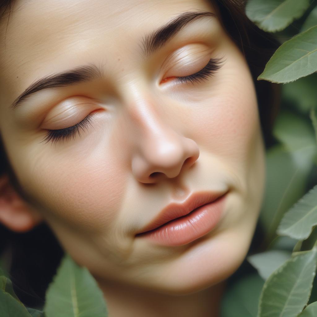 Close-up of a serene face with a calming glow, symbolizing natural tinnitus relief.