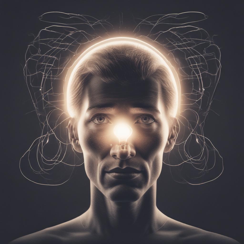 Person experiencing a moment of breakthrough or understanding about their tinnitus, subtle light glowing.