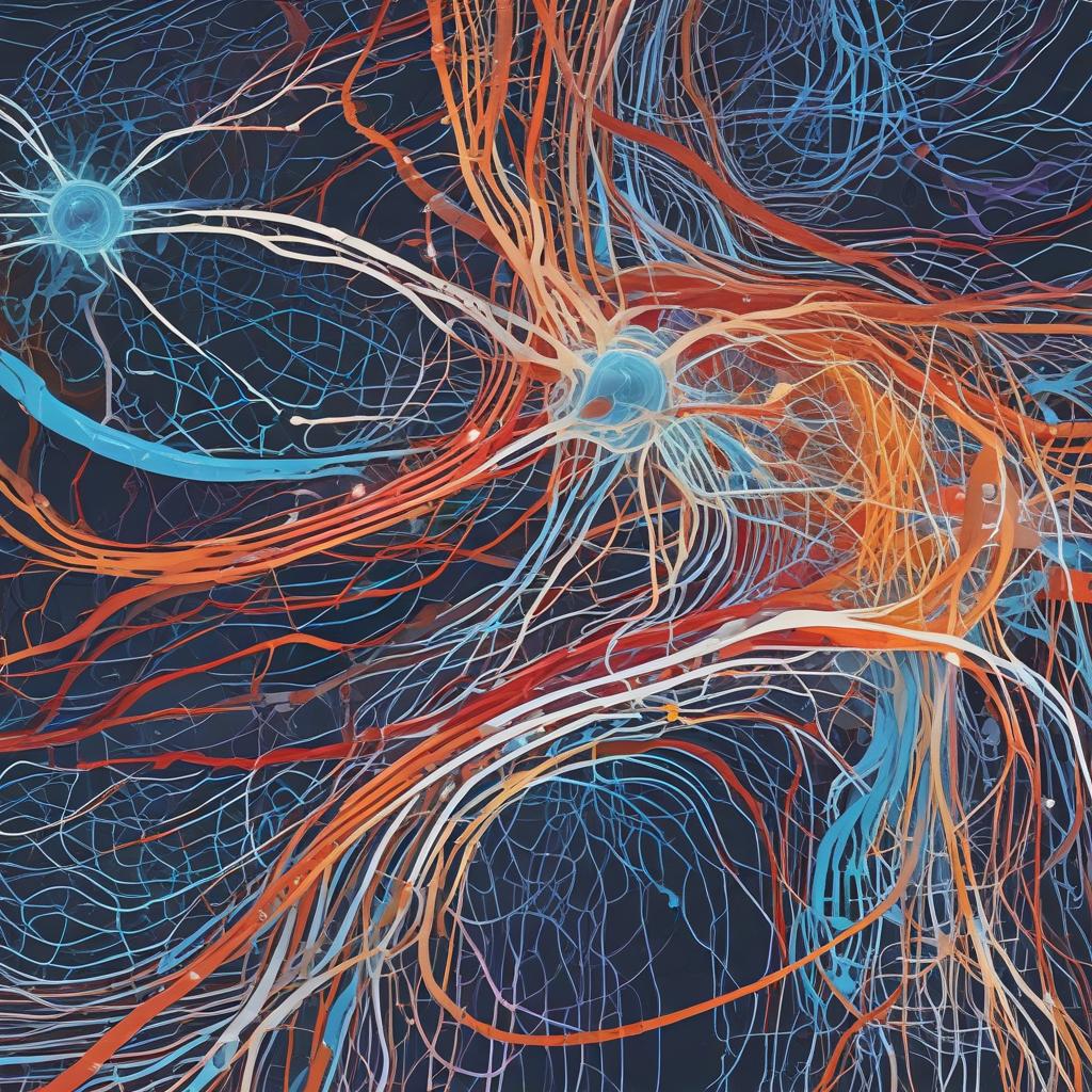 An artistic depiction of brain neural pathways, showing areas of chaotic signals transitioning into clear, organized signals, illustrating tinnitus treatment and brain healing.