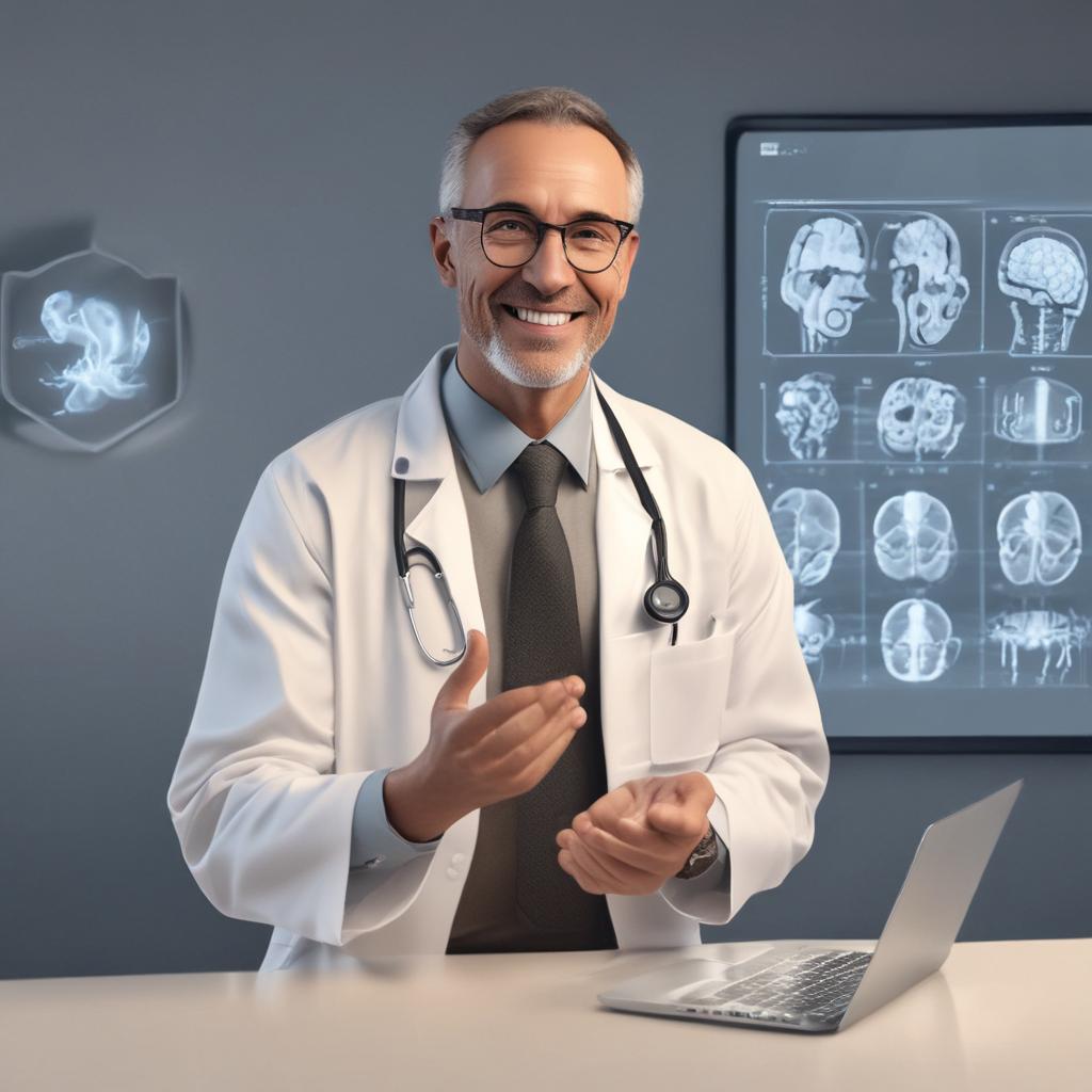 Dr. Tony, a friendly doctor, reassuring a patient who has found relief from ear ringing, with symbols of neuroplasticity and brain health