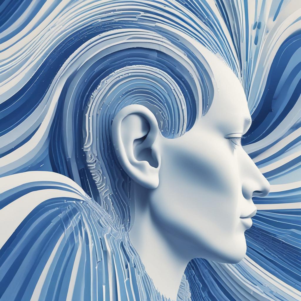 Abstract image showing chaotic ringing lines around an ear transforming into calm, smooth waves, symbolizing tinnitus relief and silence.
