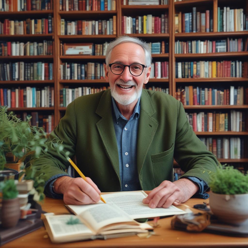 Dr. Tony diligently researching natural remedies for hearing loss, surrounded by books and natural ingredients.