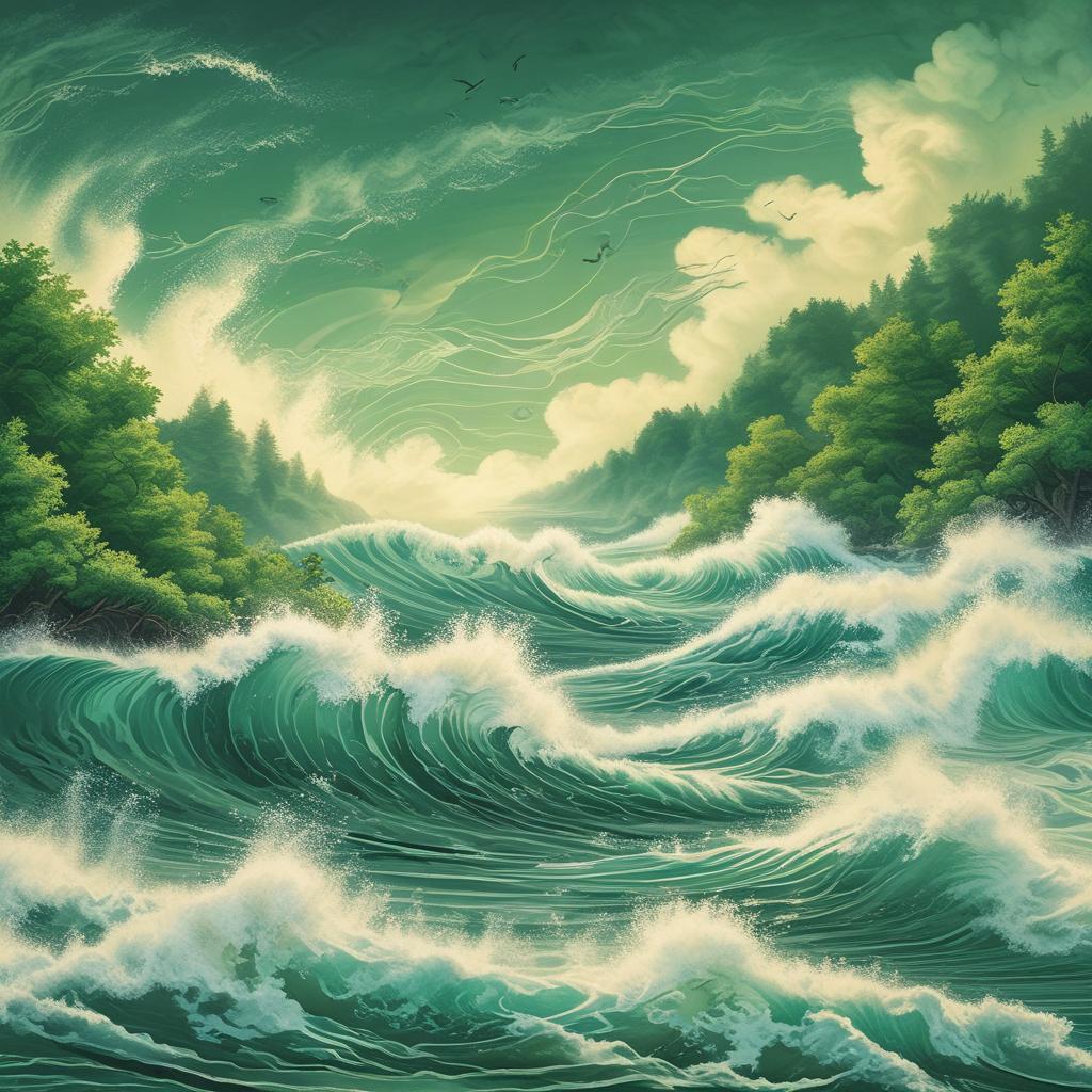 A visual representation of natural elements calming chaotic sound waves, illustrating a natural approach to tinnitus relief.