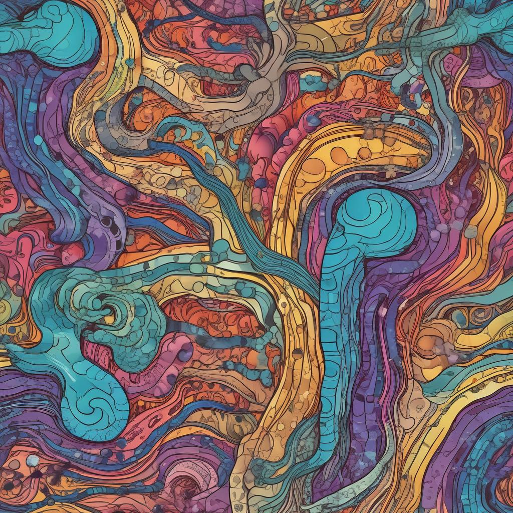 Abstract illustration of neural pathways in the ear and brain, transitioning from a chaotic state to a clear, healthy state.