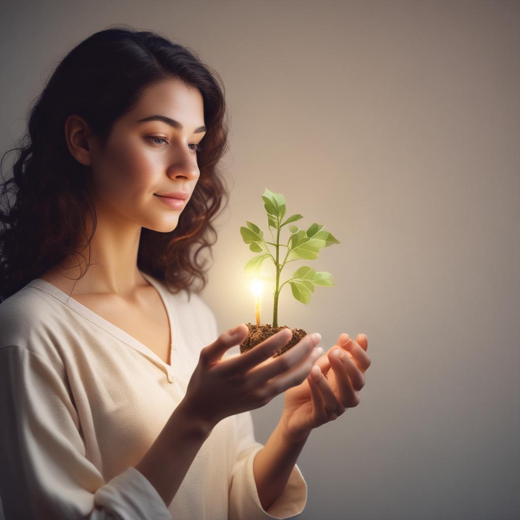 Person with hopeful expression, holding a glowing natural element, symbolizing a new discovery for relief.