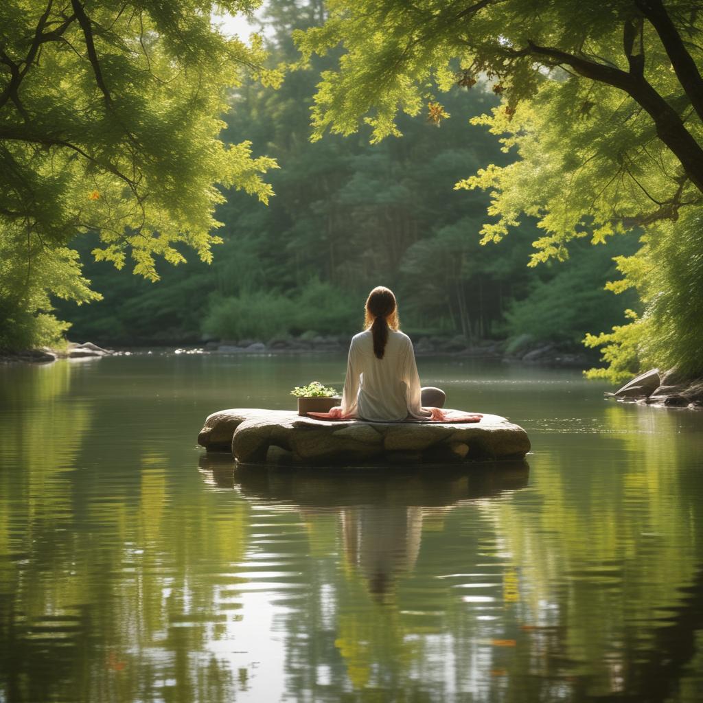 Serene person enjoying peaceful silence in a tranquil natural environment, free from ringing ears.