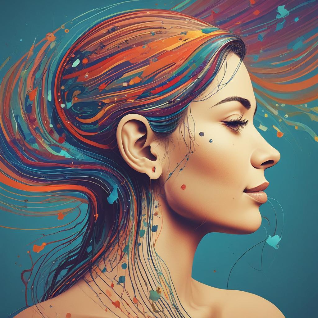 Person experiencing clear sound with a hearing aid, surrounded by symbolic sound waves