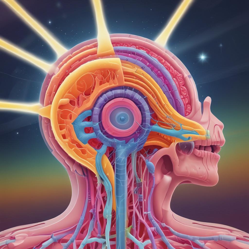 Detailed illustration of a healthy inner ear, with active neural pathways and cells being nourished by glowing natural compounds, representing internal repair.