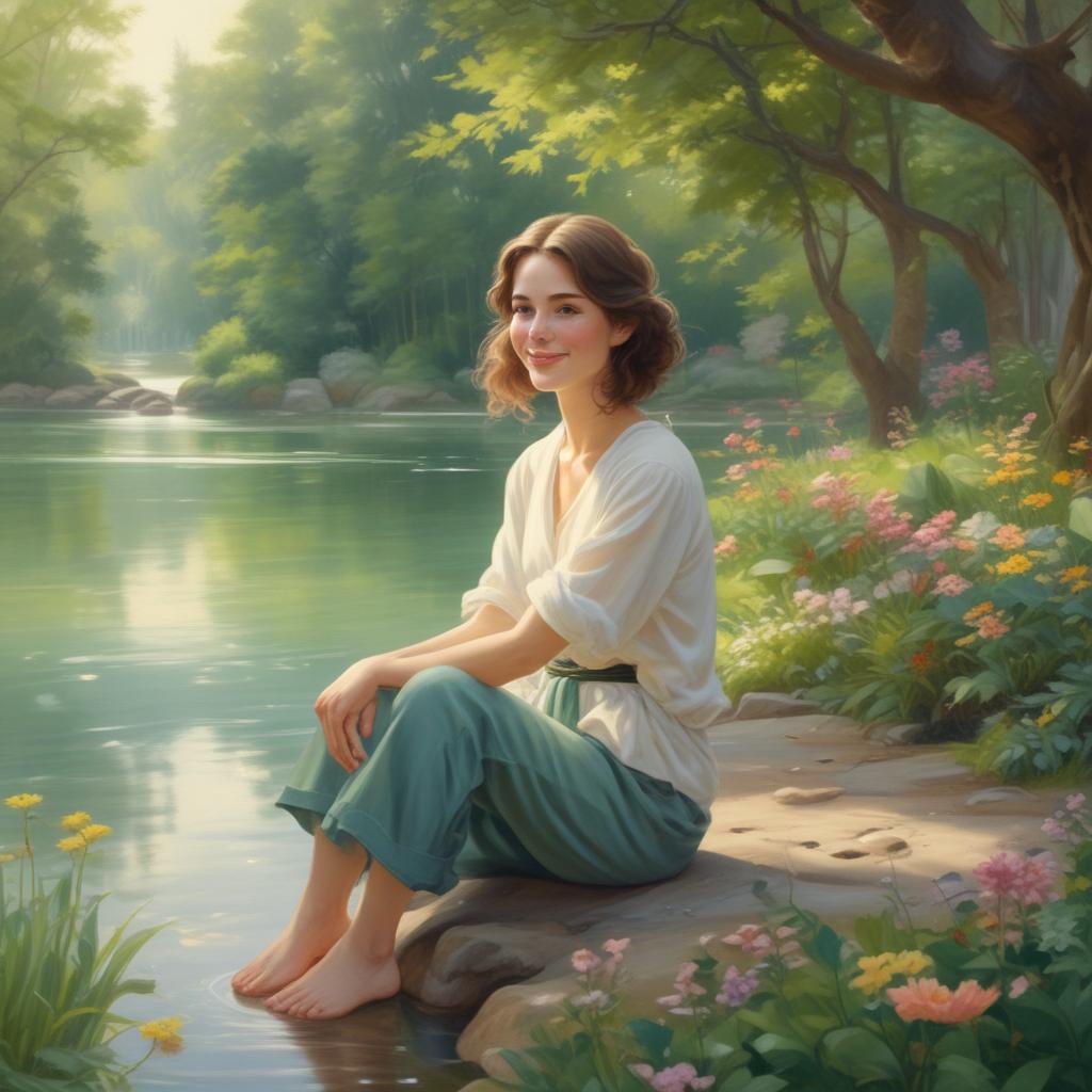 Smiling person enjoying quiet serenity in nature, embodying peace after tinnitus relief.